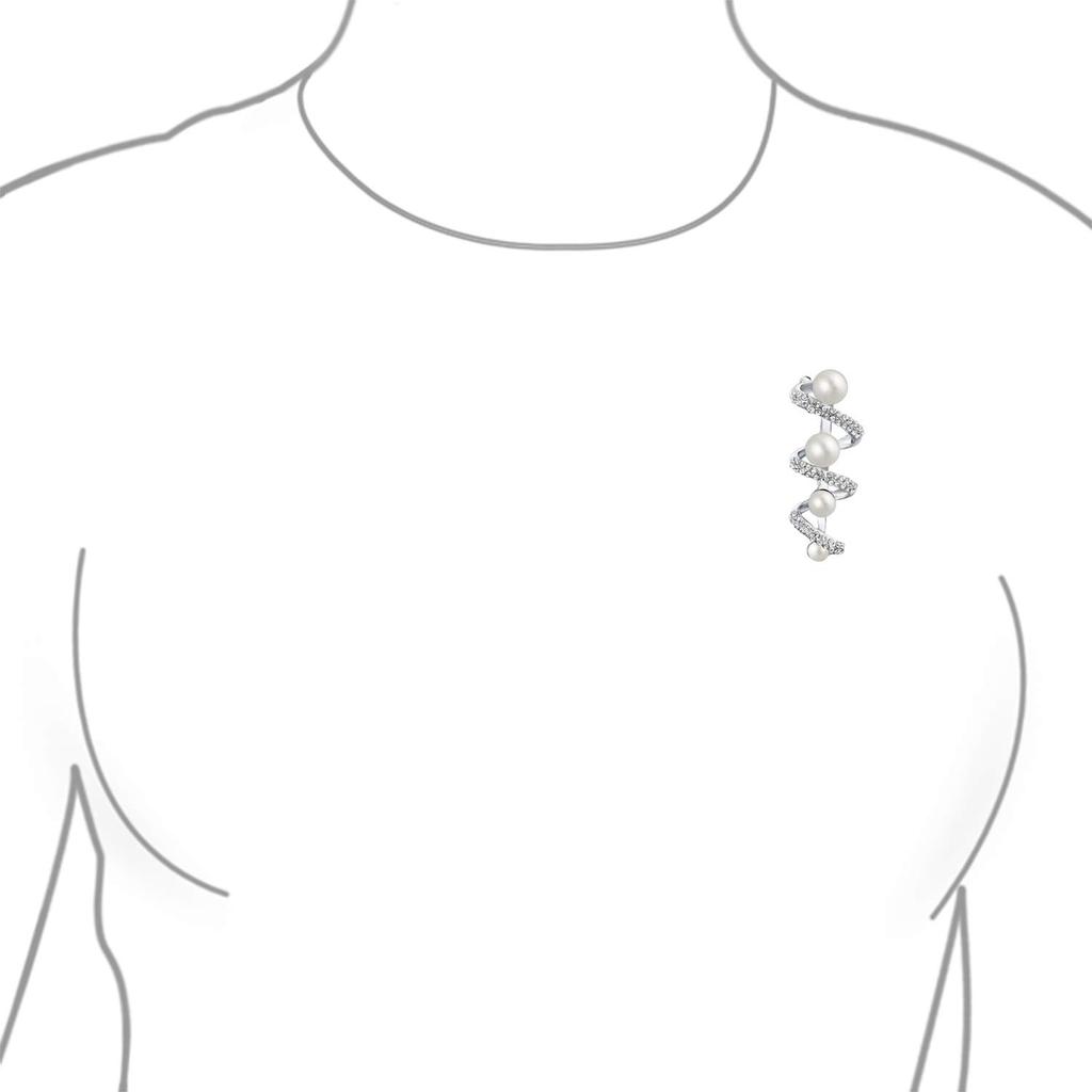 Bridal Fashion Statement Crystal Spiral White Simulated Pearl Scarf Brooch Pin Graduated Silver Plated for Women.