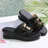 2025 summer new wedge heel sandals non-slip thick-soled muffin shoes high-heeled sandals one-word drag sequined women's slippers