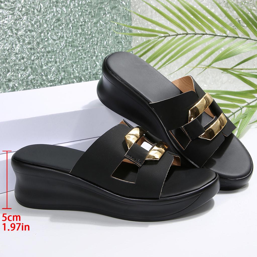 2025 summer new wedge heel sandals non-slip thick-soled muffin shoes high-heeled sandals one-word drag sequined women's slippers