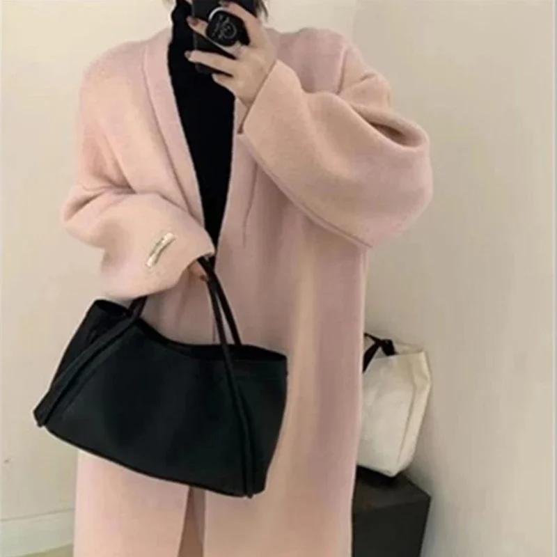 Pletené dlouhé kardigany pro ženy Kabáty Jednobarevný Podzim Zima Svetr Otevřený steh Módní svrchní oblečení Elegantní Ležérní kardigan