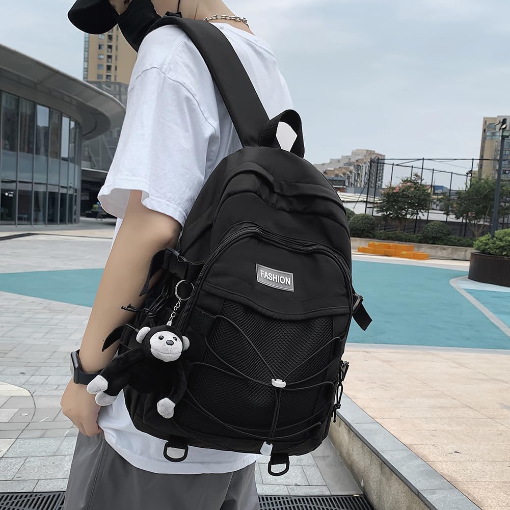 [ZESU] Korean BackpackLarge Capacity Casual Bag  Student BagSchool BagCommuter Basket Bag (Black)
