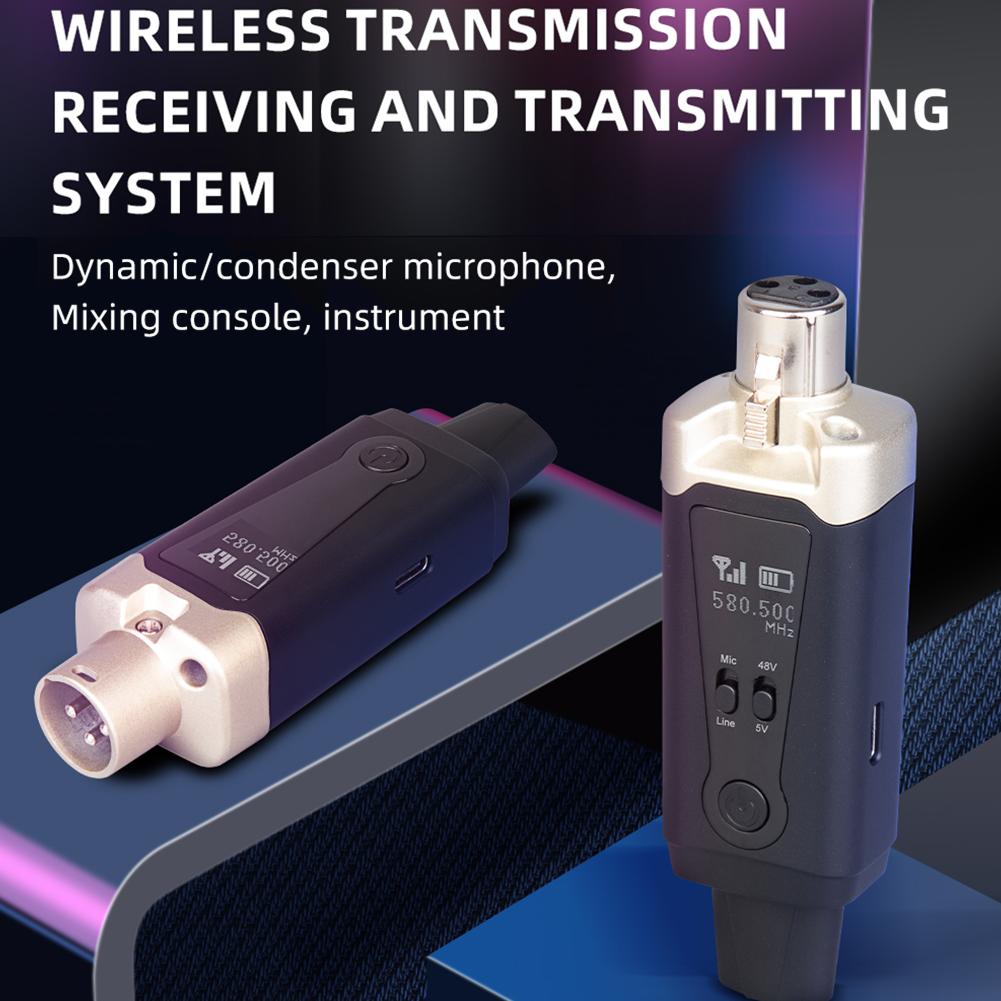UHF Microphone Wireless Transmitter Receiver 500-980MHz Mic Converter Adapter 1000mAh Type-C Rechargeable for Musical Instrument