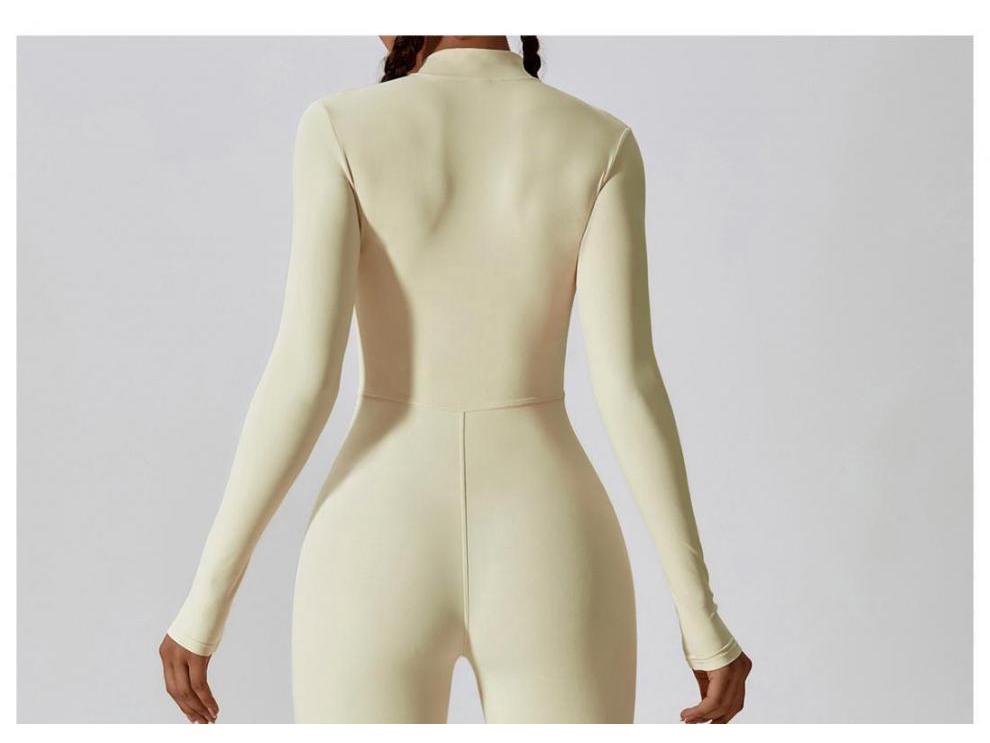 Autumn Long Sleeve Zipper Bodycon Butt-Lifting Bodysuit Yoga & Running Pants for Women - Black