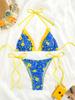 1011 European and American Split Swimsuit Female Sexy Printed Lace-up Three-point Bikini Female Halter Design