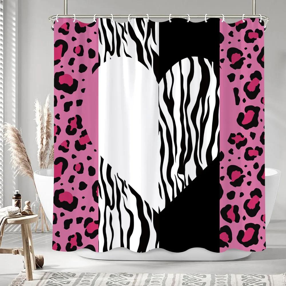 Personalised Striped Geometric Shower Curtain Girl Leopard Art Creative Polyester Fabric Bath Curtains Bathroom Decor With Hooks