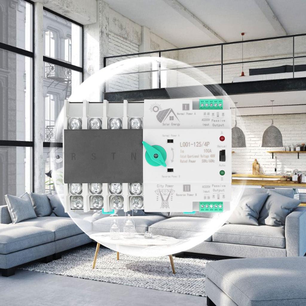 Dual Power Supply Automatic Transfer Switch, 4P, Fast Switching, PV Type, AC400V 100A, for Home and Industrial Use