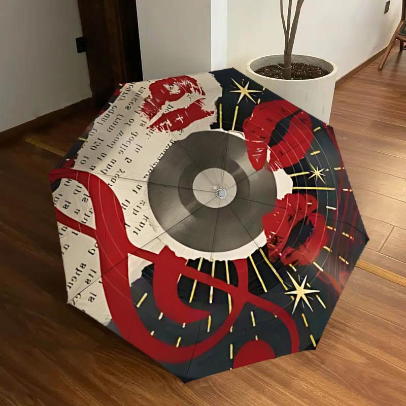 

Music Notes&Kisses Vinyl Record Umbrella:Automatic Opening,Foldable Design,,Perfect Gift for Fans,Travelers,Everyday Use1121204a