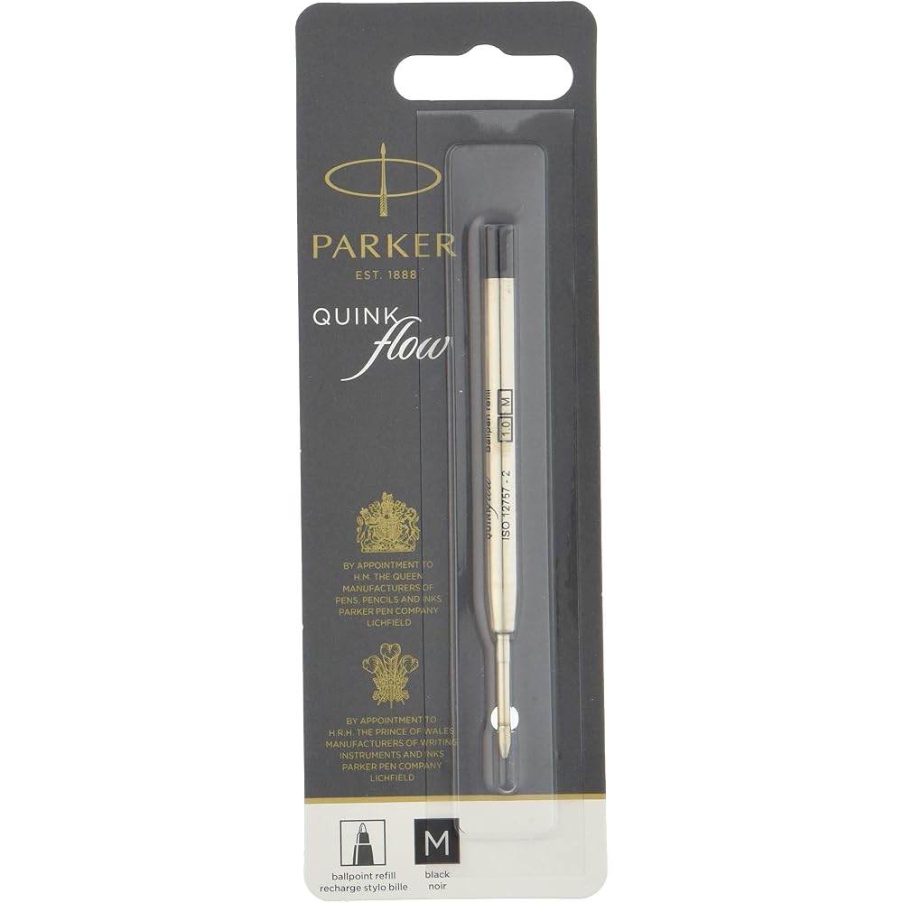 PARKER Parker Ballpoint Pen, Permanent Refill, M, Quink, Black, 1950369, Set of 5, Regular Imported