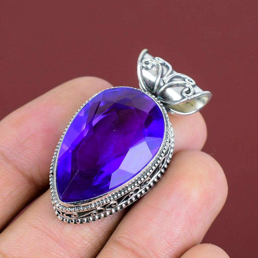 Faceted African Amethyst Pendant Real Gemstone Jewelry Handmade Vintage Pendant 925 Sterling Silver Pendant Birthstone Jewelry Gifts For Him