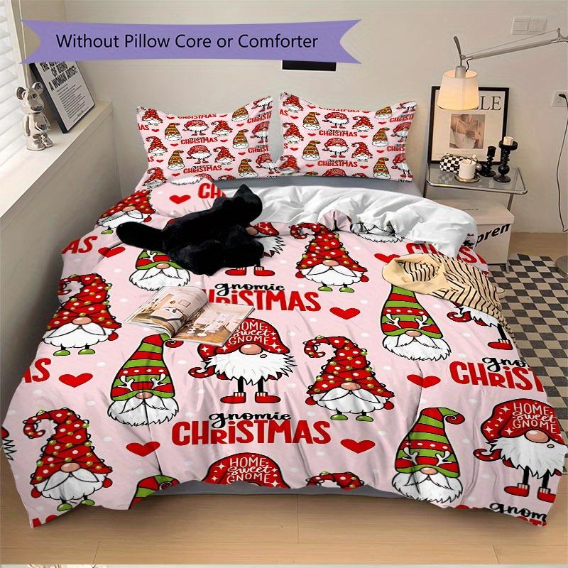 3pcs Christmas Gnomes Bedding Set, Breathable And Soft, Suitable for All Seasons Machine Washable, Suitable for Bedroom Decoration,yy250822120