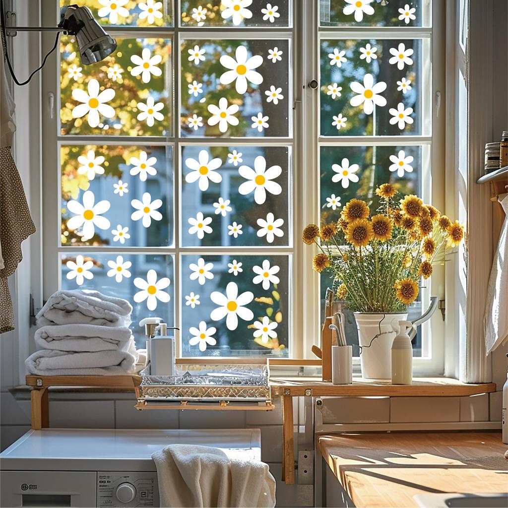 White daisy flower window sticker spring home living room glass window door decoration waterproof electrostatic glass sticker