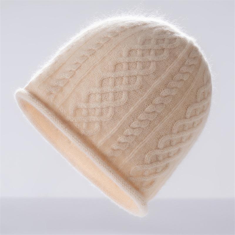 New autumn and winter cashmere classic three-dimensional twist pattern knitting simple, gentle, warm and cold-proof men's and women's knitted hats