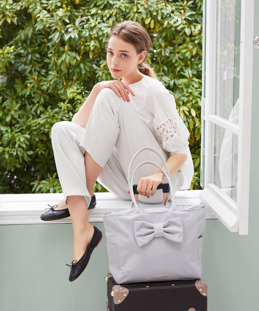 Maison De FLEUR EC Exclusive Front Ribbon Carry-On Bag, Grayish Blue, F Tote Bag, 08000400700