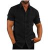 Mens Linen Blouse Short Sleeve Baggy Buttons Summer Solid Comfortable Pure Cotton and Linen Casual Loose Holiday Shirts