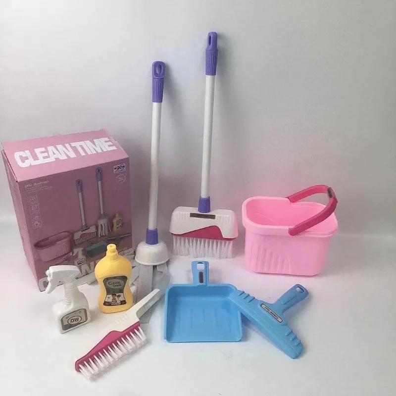 8PCS/Set Kids Cleaning Set Housework Supplies Kit with Dustpan Broom Bucket Mop Cleaning Set Play House Toys for Boys & Girls