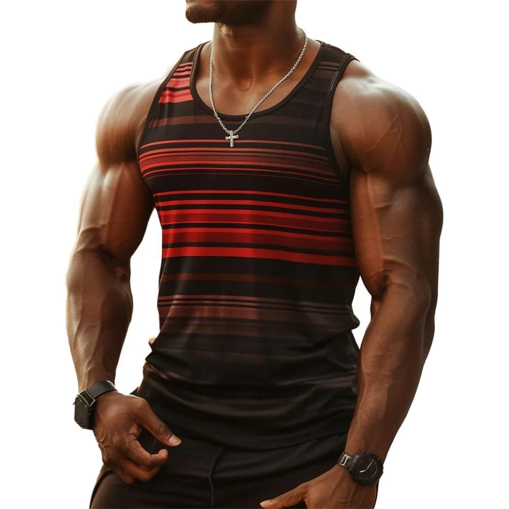 Mens Retro Stripe Graphic Vest Fashion Summer Sleeveless Casual 3D Printed Vest Loose Soft Comfortable Breathable Vest