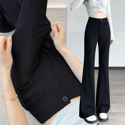 2026 New Style Black High-Waisted Flare Pants for Petite Women - Slimming and Drapey Horseshoe Suit Casuals