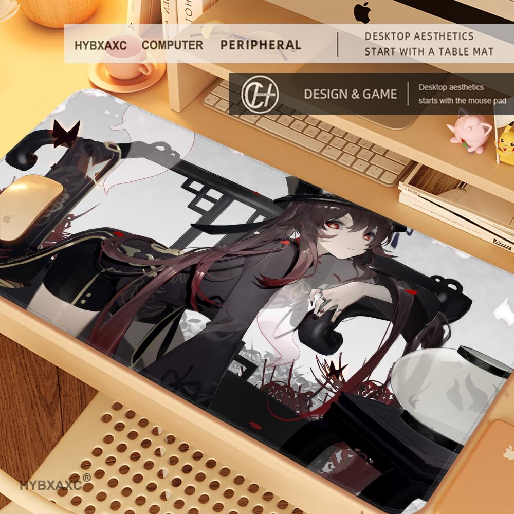 HYBXAXC Genshin Impact Hu Tao Anime Rubber Mouse Pad Large Mousepad Mat Deskmat Pc Accessories Desk Protector Gamer Keyboard Pad