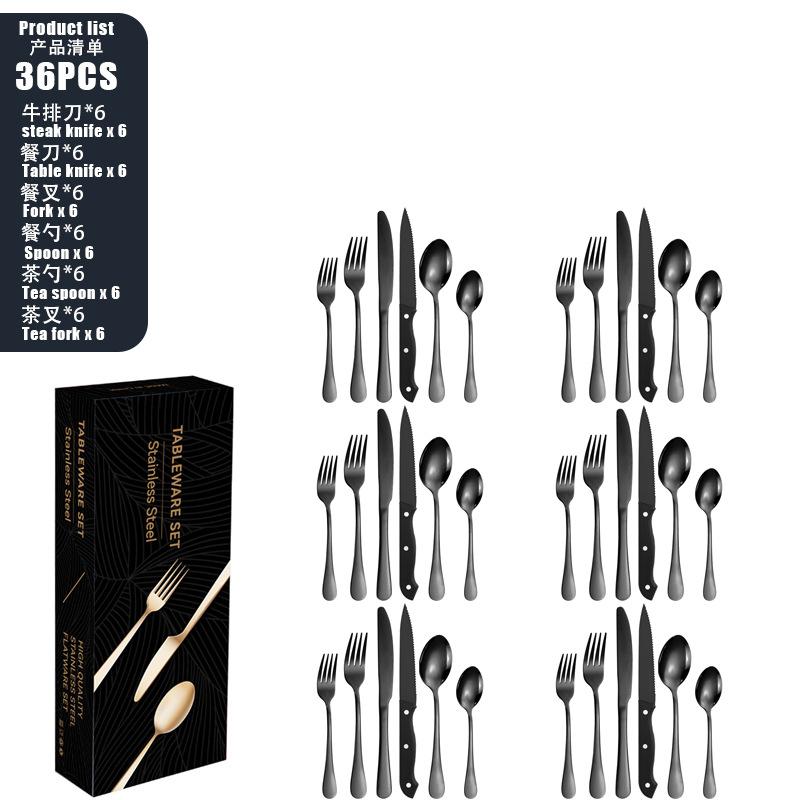 Stainless steel tableware set 8-person knife, fork and spoon set 48-piece set Color boxed steak knife