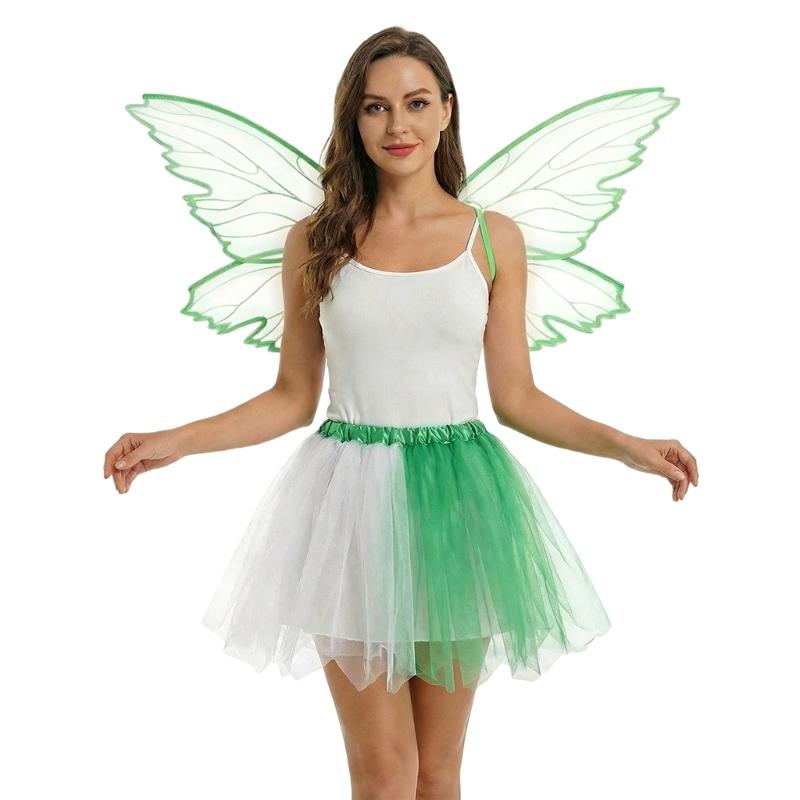 Multi-layer Fairies Wing Tulle Costume Set for Girls Halloween Cosplay Outfit with 3D Wing Costumes Accessory