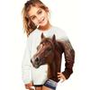 Spring and Autumn Round Neck Animal Horse Pattern 3D Printed Top Fashionable Casual Long Sleeved Children's Girl T-shirts