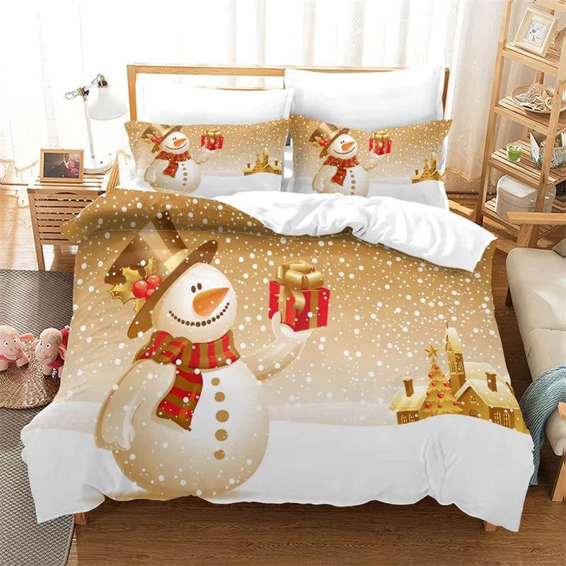 Comforter Christmas King Winter Theme Cartoon Bedding Set Microfiber Santa Claus Elk Carriage Comforter For Girl Boy