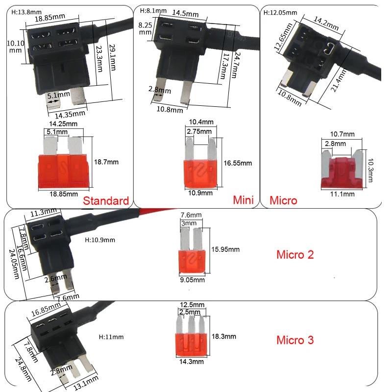 12V MINI SMALL MEDIUM Size Car Fuse Holder Add-a-circuit TAP Adapter with 10A Micro Mini Standard ATM Blade Fuse Fuses4