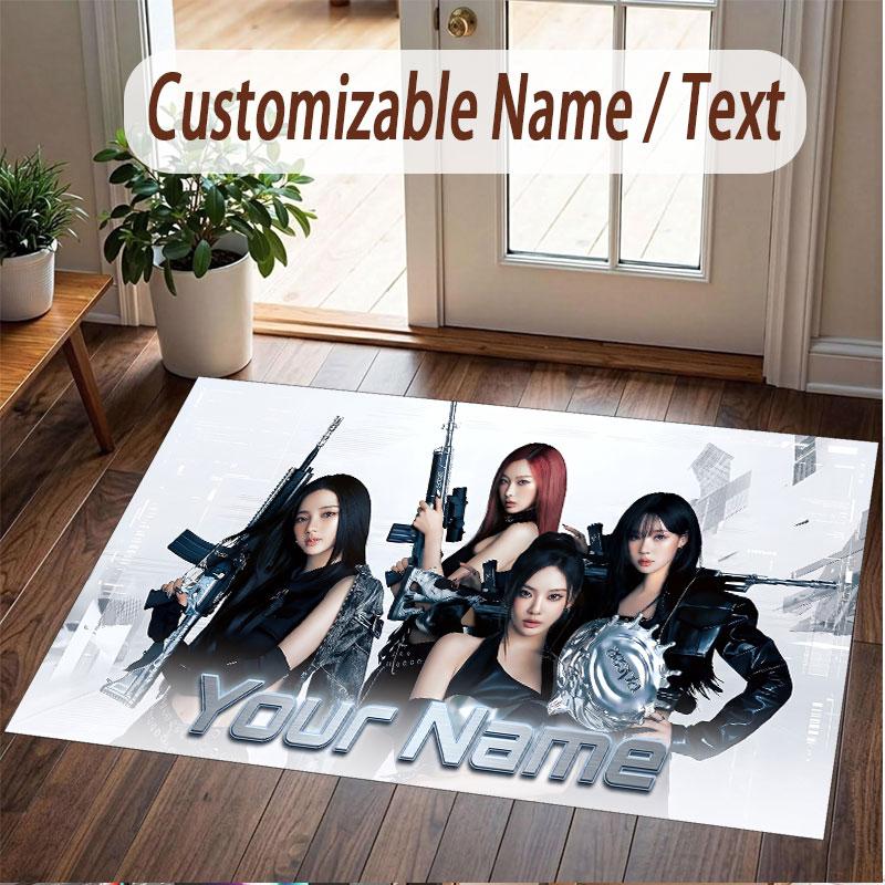 Custom Name Crystal Velvet Rug,aespa Comfortable Anti Slip Floor Mat For Room Decoration