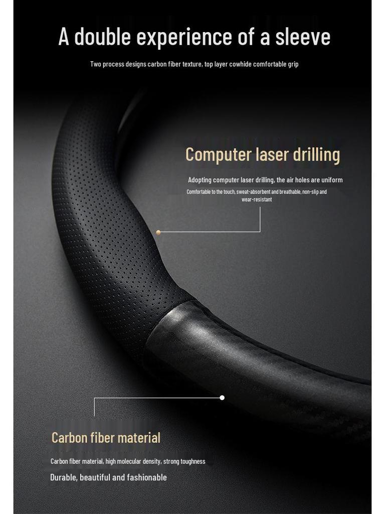 Genuine Leather Anti-Slip Steering Wheel Cover for Mazda Models (2, 3, 6, 8) - All-Season Carbon Fiber Design