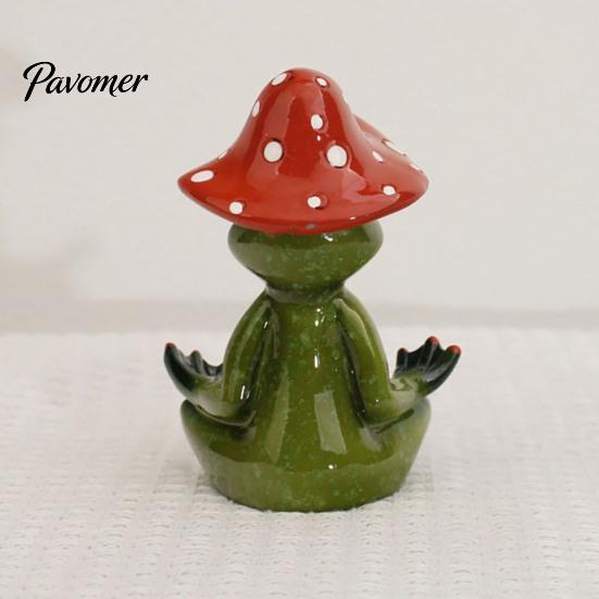 Vielseitige Tischdekorationen Yoga-Pilz Frosch Figur, Kreative Harzstatue, Niedliche Sitzende Tierfiguren Grünes Ornament für Zuhause Büro