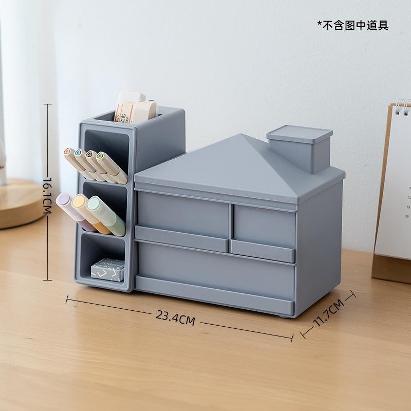 

Small House Pen Holder Creative Storage Box Large Capacity Marker Pen Storage Oblique Pen Holder синій