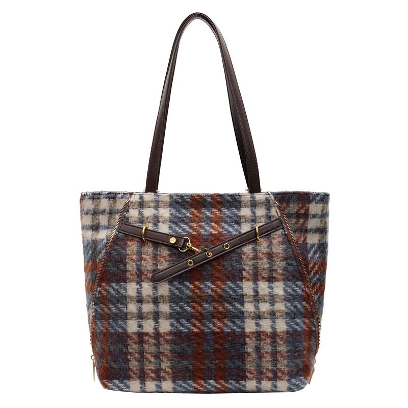 

Вместительная шерстяная сумка для поездок, новый модный универсальный женский рюкзак в клетку для осени и зимы, наплечная сумка-тоут