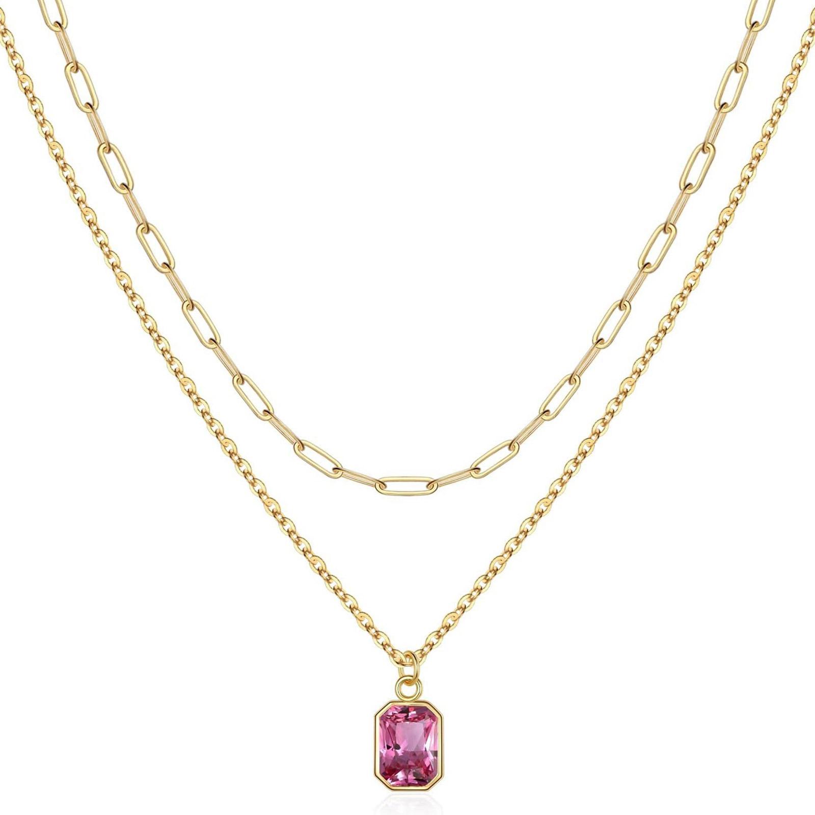

Elegant Double Layer Necklace Featuring December Birthstone And 18k Gold Plating Rectangular Design Neckchain For Women 10