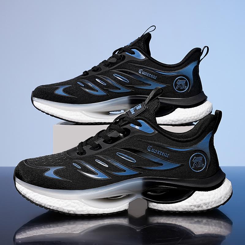 

Мужская летняя ультралегкая обувь с амортизацией, дышащая сетчатая спортивная обувь, молодежная обувь для бега с отскоком попкорна, мягкая подошва, нескользящая 44 чёрный