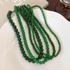 Minar 2026 New 4 6 8 10mm Green Color Glass Beads Strand Beaded Necklace for Women Female Silver Plated Toggle Clasp Chokers