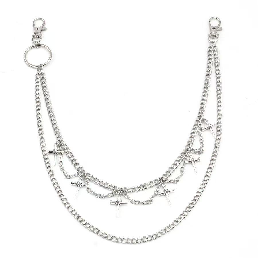 Double Layer Hip Hop Punk Cross Pendant & Ring Chain for Pants