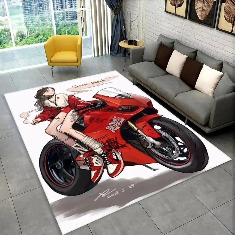 Large Motorcycle Pattern Carpet for Living Room and Bedroom Racing Scene Floor Mat Anti Slip Wear Resistant Modern Home Decor