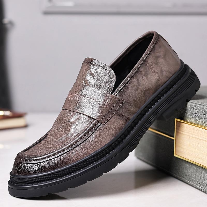 New first-layer sheepskin men's casual leather shoes business leather men's single shoes handmade men's shoes round head breathable shoes