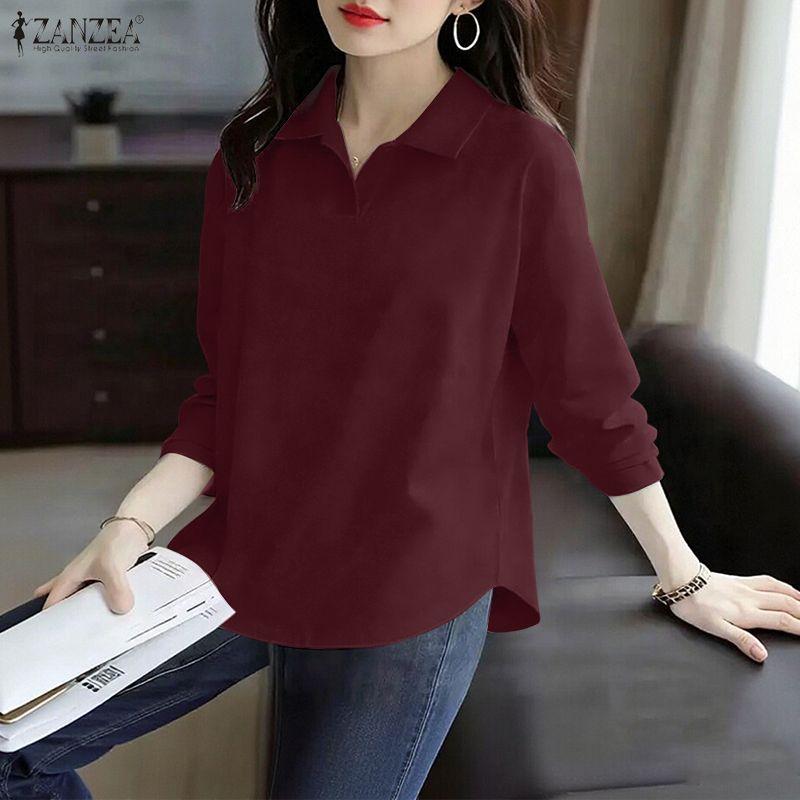 ZANZEA Women Casual Turn Down Collar Loose Long Sleeve Blouse