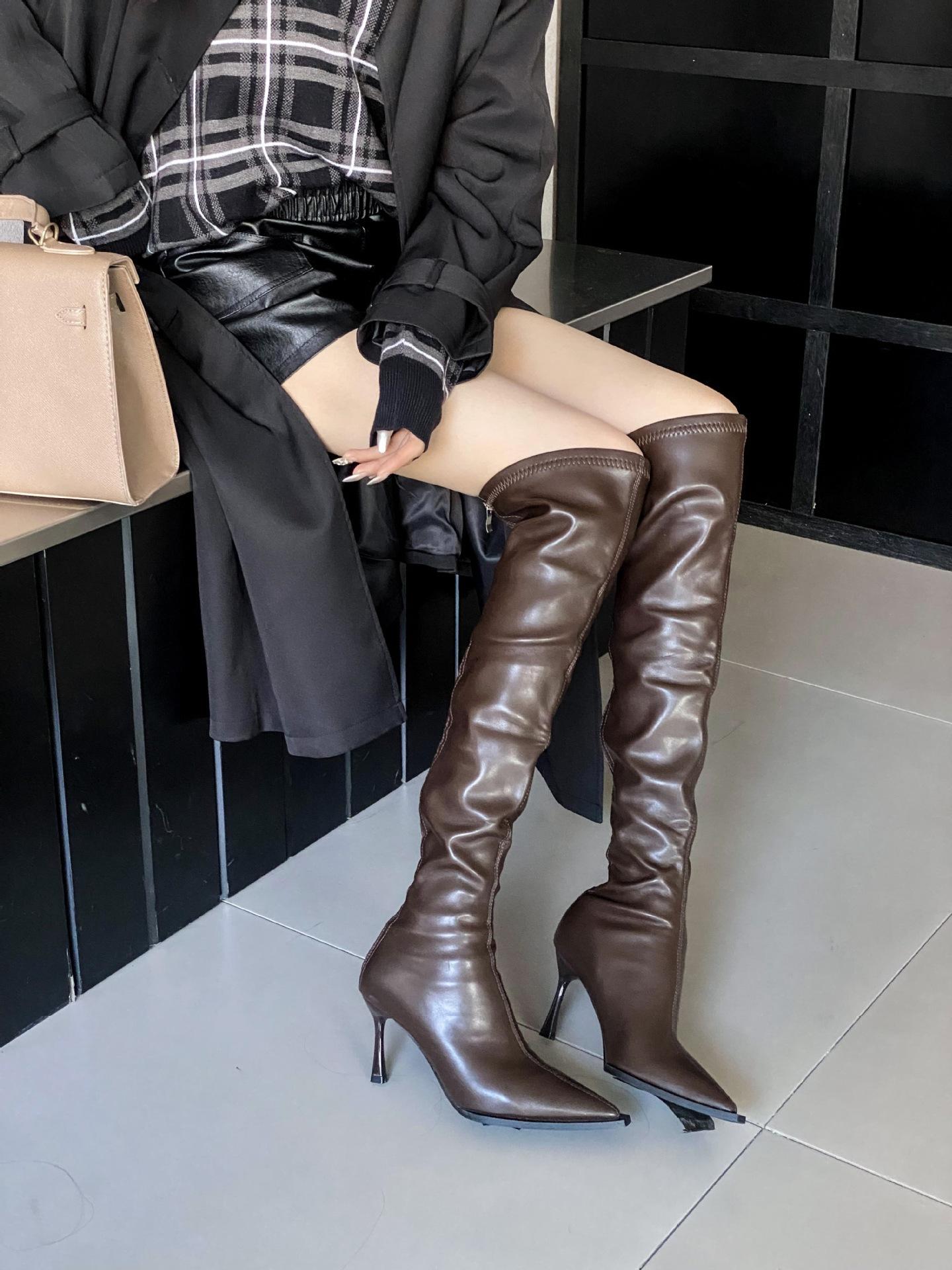 

Pointed thin heels over the knee boots European and American style elastic boots women s 2025 autumn and winter new sexy Spice Girls high-heeled fashi 40 темно-коричневого