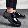 Teen Black British Small Leather Shoes Men's Versatile Student Round Head Lace-up Casual Shoes Men's Bright Leather Shoes