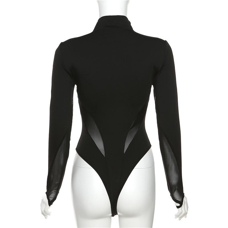 Mesh Splicing See Through Sexy Bodysuits Women Fashion Slim Long Sleeve Jumpsuit Women Playsuits Skinny Mesh Patchwork Vacation Skinny Rompers 24303