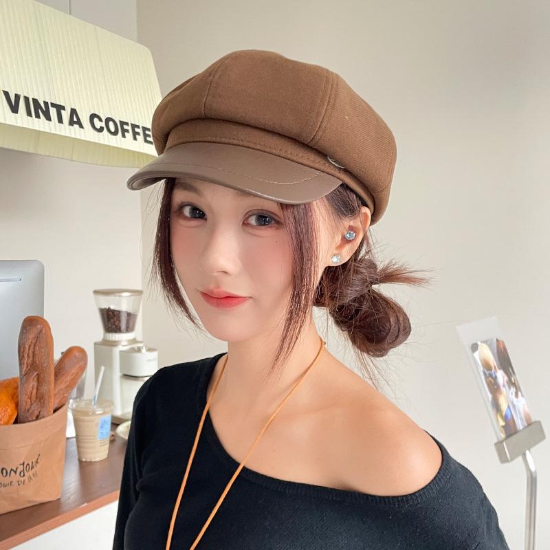 Retro Versatile Woolen Beret Showing Face Ducktongue Octagonal Hat Children'S Warm Windproof Newsboy Hat