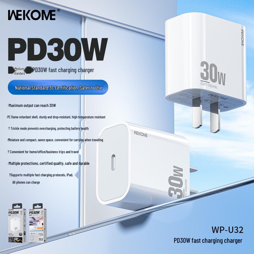 Wekome 3C Certified 30W GaN Fast Charger for Apple & Huawei Phones