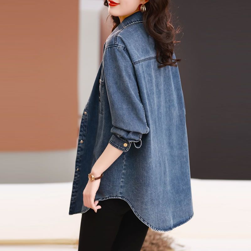 Veste chemise en jean grande taille pour femmes, Style européen, à la mode