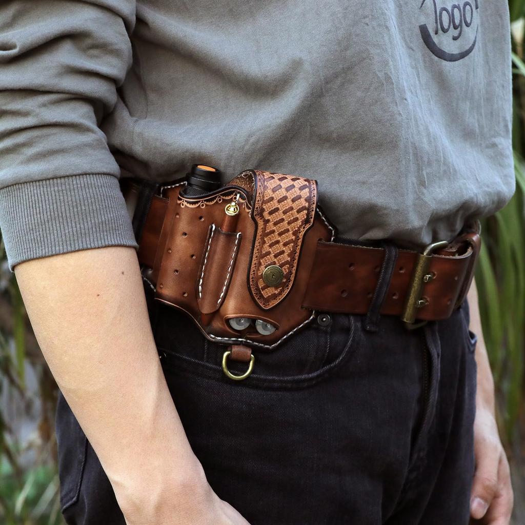 TOURBON Leather Holder for EDC Pocket Organizer with Leather Tool Sheath Men's Multi-Tool Belts,