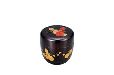 Nakaya Brothers Trading Co., Ltd. Yamanaka Lacquerware 2.2 Natsume (tea Caddy), Tamame Wood with Pear-skin Lacquer Finish and Gold Rim, Gourd Shape, 3