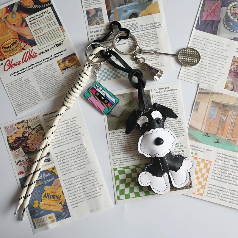 

Lovely Artificial Leather Schnauzer Keychain Cute Puppy Animal Pendant Bag Pendant Creative Woven Rope Keyring Gifts