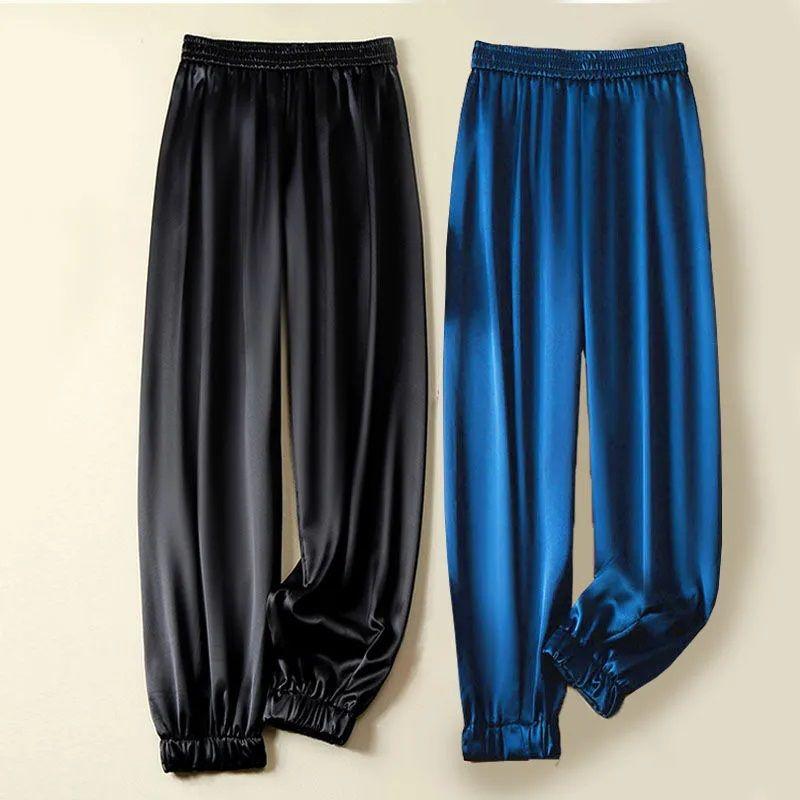 

Thin Satin Jogger Pants Breathable Pants Dark Green XL