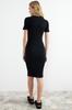 Women's Style Dress Black Crew Neck Ribbed Stretchy Knitted Midi Pencil Dress